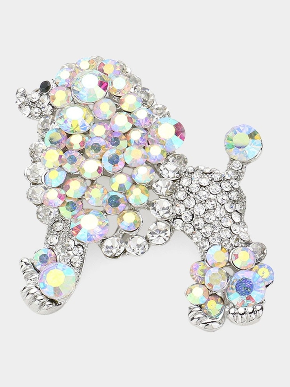 Abalone Silver Dog Poodle Rhinestone Crystal 2.5 Inch Brooch Pin Accessory